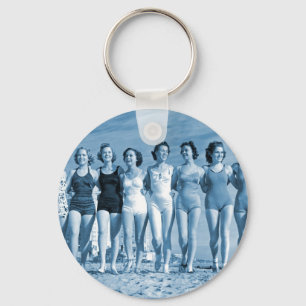 Vintage Retro Women Kitsch Surfing Beach Nuts Keychain