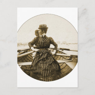 Vintage Retro Women Photo Row Row Row Your Boat Postcard