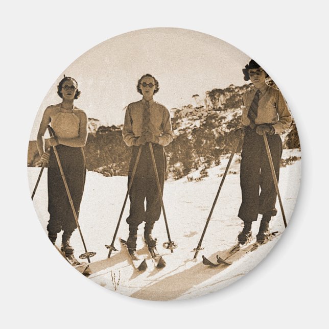 Vintage Retro Women Skiing 'Ski Bums 1942' Magnet (Front)