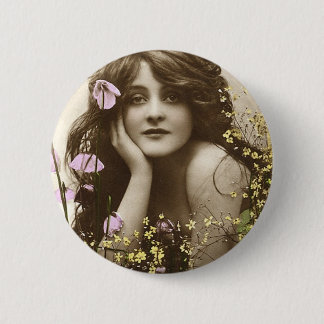 Vintage Retro Women Victorian Flower Girl 2 Inch Round Button