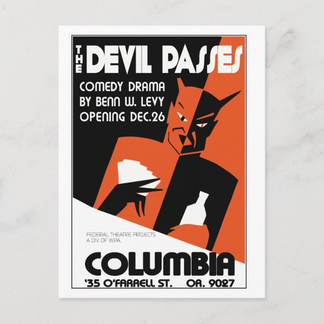 Vintage retro WPA The Devil theatre play Postcard (Front)