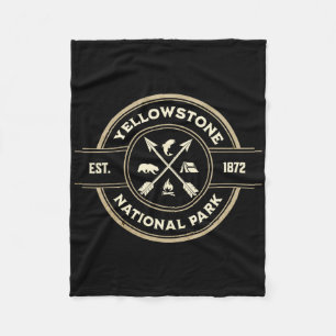 Vintage Retro Yellowstone National Park Hiking  Fleece Blanket