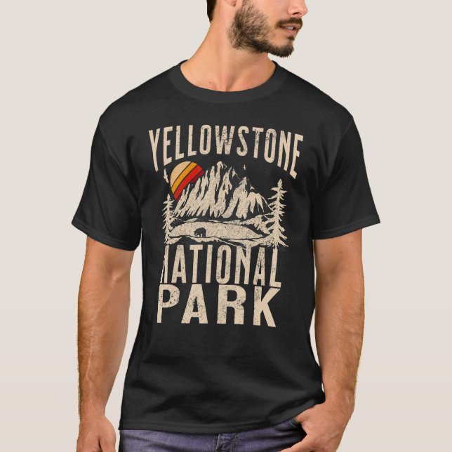 Vintage Retro Yellowstone National Park Mountain T-Shirt (Front)