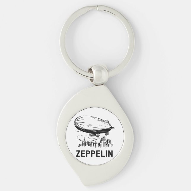 Vintage Retro Zeppelin - Dirigible Airship Sketch Keychain (Front)