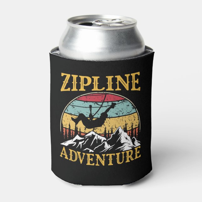 Vintage Retro Zipline Adventure Matching Zipline Can Cooler (Can Front)