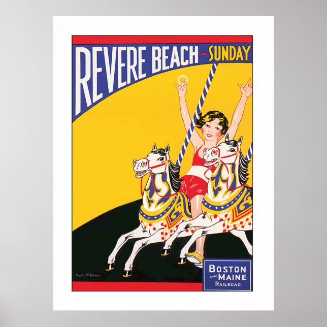 Vintage Revere Beach Carousel Nostalgic Travel Poster (Front)
