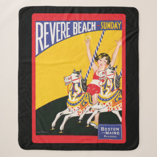 Vintage Revere Beach Carousel Poster Nostalgic Sherpa Blanket