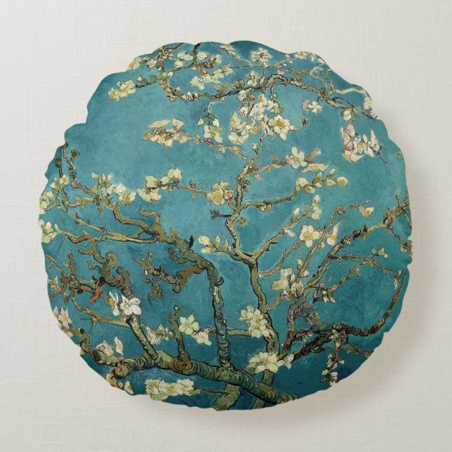 Vintage Reversible Van Gogh Almond Blossom Round Pillow (Front)