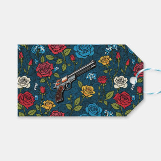 Vintage Revolver Floral With Roses Dark Blue Gift Tags
