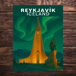 Vintage Reykjavík, Iceland Aurora Borealis Postcard