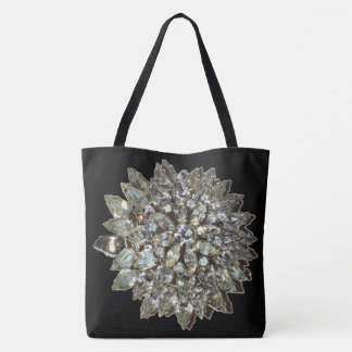 Vintage Rhinestone Diamond Bling Pattern Black Tote Bag