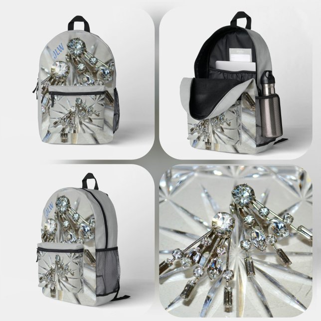 Vintage Rhinestone Glam with Personalized Initials Printed Backpack (Creator Uploaded)