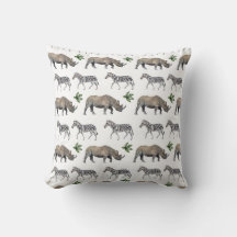 Vintage Rhino and Zebra Watercolor Pattern
