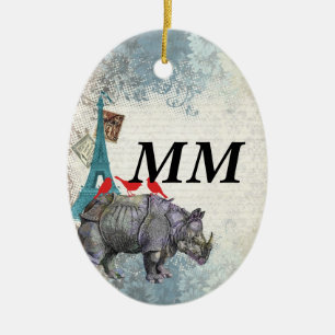 Vintage rhino ceramic ornament