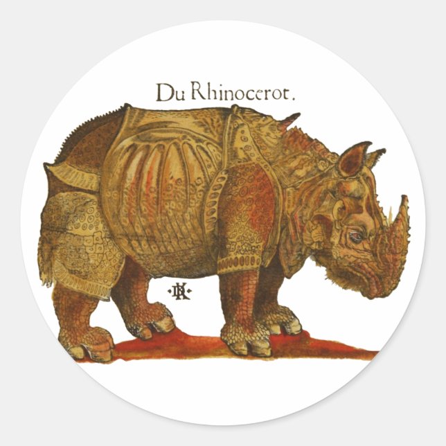Vintage Rhino Durer's Rhinoceros Antique Classic Round Sticker (Front)