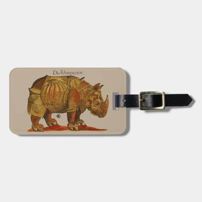 Vintage Rhino Durer's Rhinoceros Antique Luggage Tag (Front Horizontal)