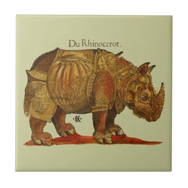Vintage Rhino Durer's Rhinoceros Antique Tile (Front)