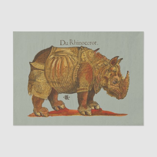 Vintage Rhino Durer's Rhinoceros Antique Tissue Paper (Front)