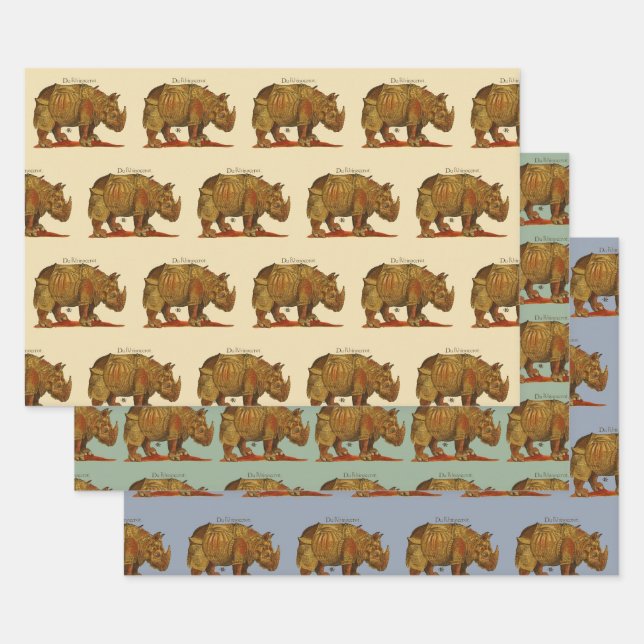 Vintage Rhino Durer's Rhinoceros Antique Wrapping Paper Sheet (Set)