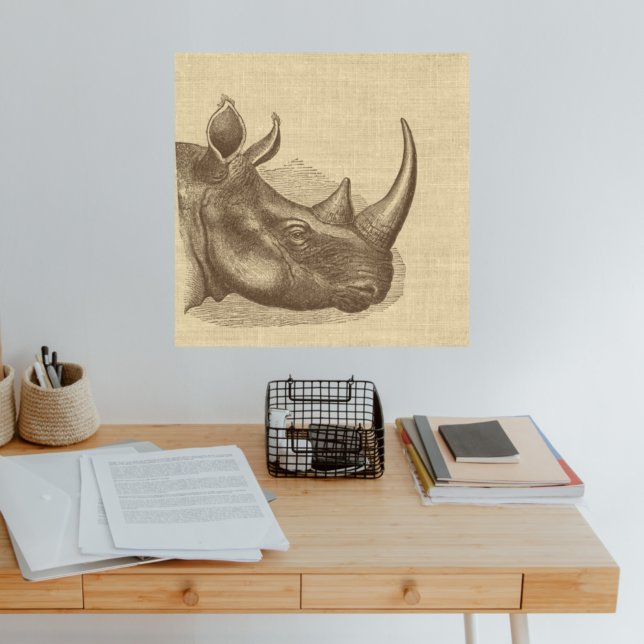 Vintage Rhino Illustration on Burlap   Poster (Creator Uploaded)