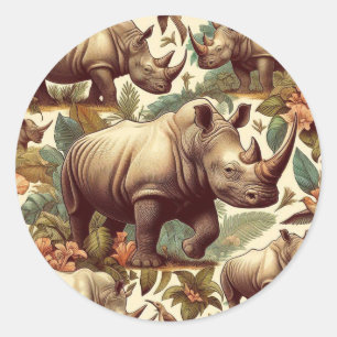 Vintage Rhino Seamless Classic Round Sticker