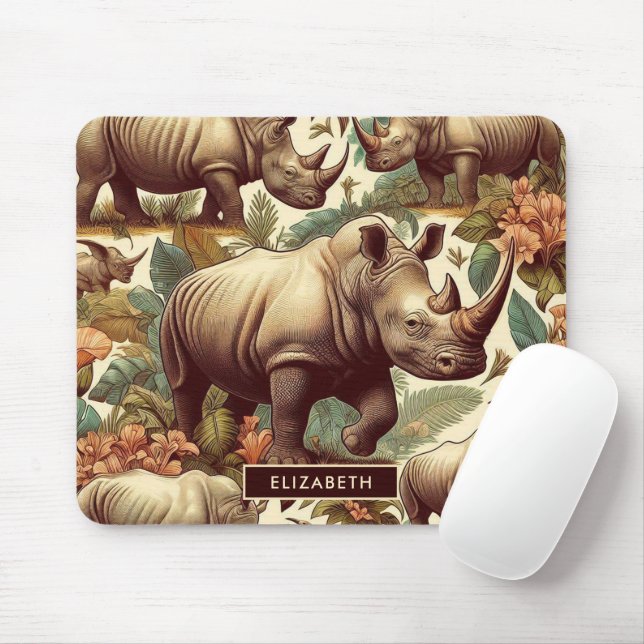 Vintage Rhino Seamless Mouse Pad (With Mouse)