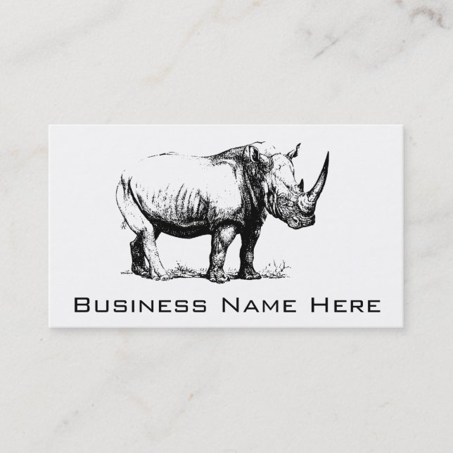 Vintage Rhinoceros Illustration, Animal Business Card (Front)