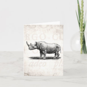 Vintage Rhinoceros Illustration Rhino Rhinos Card