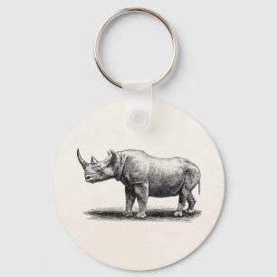 Vintage Rhinoceros Illustration Rhino Rhinos Keychain