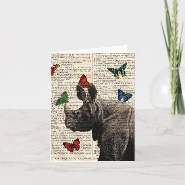 Vintage Rhinoceros Papillons Carte pour notes (Devant)