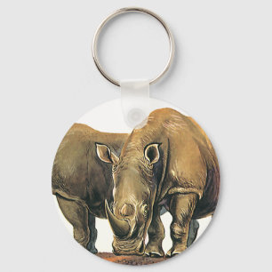 Vintage Rhinos or Rhinoceros, Wild Jungle Animals Keychain