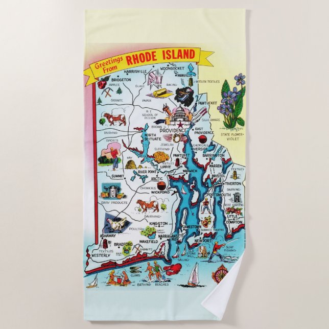 Vintage Rhode Island Map Beach Towel (Front)