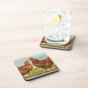 Vintage "Rhode Island Red Chicken" Cork Coaster