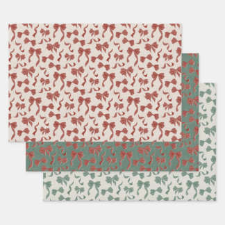 Vintage Ribbon & Bows Watercolor Linen (Multi) Wrapping Paper Sheet
