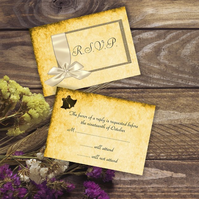 Vintage Ribbon, Gold and Brown Wedding RSVP (Creator Uploaded)