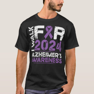 Vintage Ribbon I Walk For 2024 Alzheimer'S Awarene T-Shirt