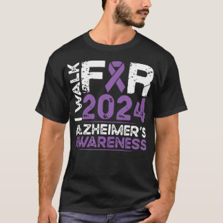 Vintage Ribbon I Walk For 2024 Alzheimer'S Awarene T-Shirt