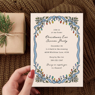 Vintage Ribbons Coloured Lights Christmas Party Invitation