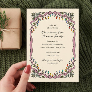Vintage Ribbons Coloured Lights Christmas Party Invitation