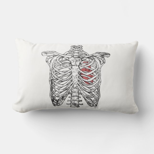 Vintage Ribcage & Heart Anatomy Halloween Lumbar Pillow (Front)