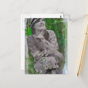 vintage rich poor girl woman Mixed media collage Postcard