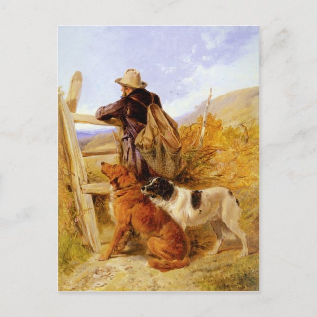 Vintage Richard Ansdell The Gamekeeper Dogs Golden Postcard (Front)