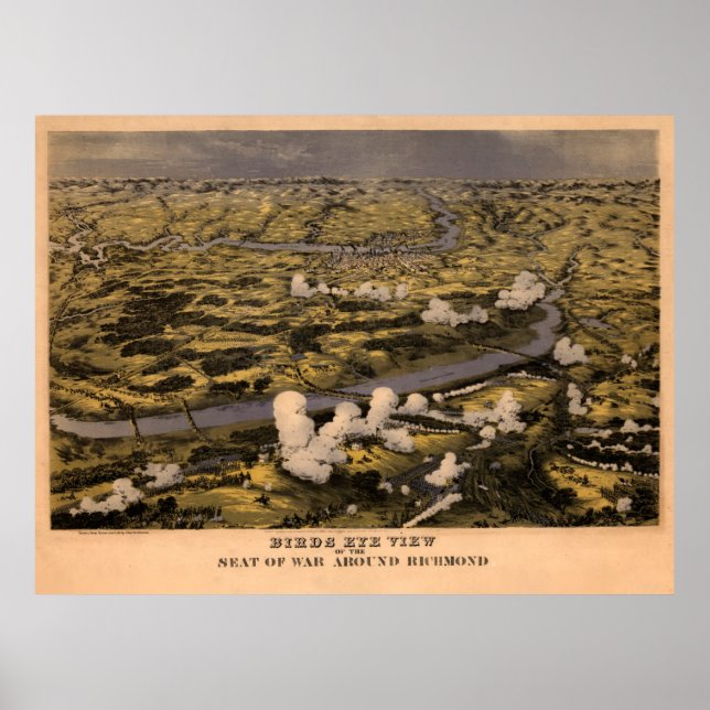 Vintage Richmond VA Civil War Battlefields Map Poster (Front)