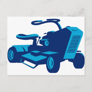 vintage ride on lawn mower retro postcard