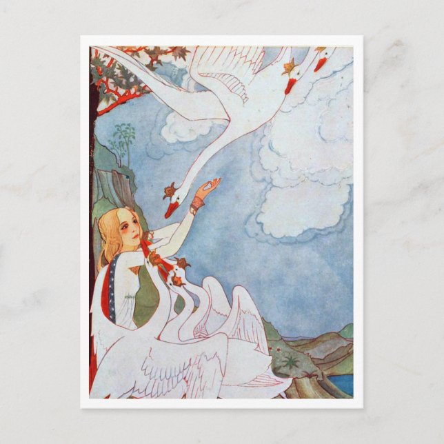 Vintage Rie Cramer Illustration Wild Swans Postcard (Front)
