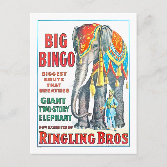 Vintage Ringling Bros Circus Ad - Giant Elephant Postcard (Front)