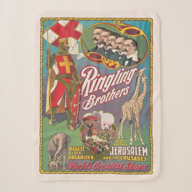 Vintage Ringling Brothers Circus Poster Sherpa Blanket (Front)
