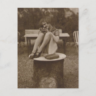 Vintage risque Pin up girl photo Postcard