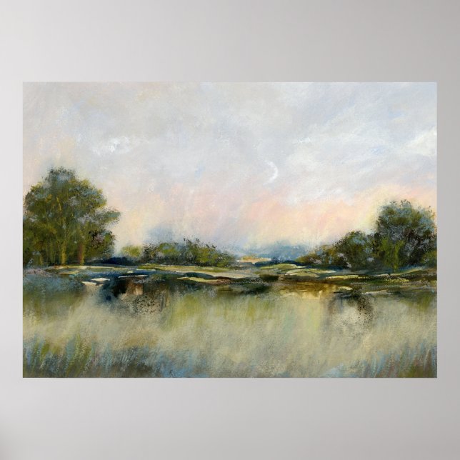 Vintage River View Landscape Impressionist Art Poster (Front)