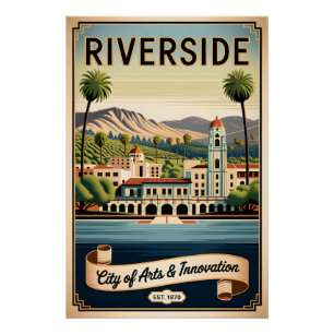 Vintage Riverside California City of Arts Retro Poster